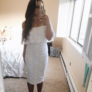 Off-Shoulder White Floral Midi Dress